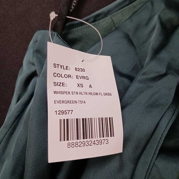 NEW Social Bridesmaids Tie-Neck Halter Maxi Dress Whisper Satin in Evergreen, XS - Picture 5 of 12